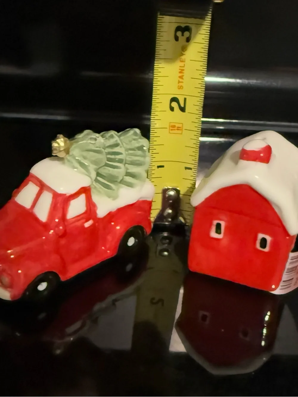 Christmas Red Truck Salt & Barn Pepper Mini Shaker Set Farmhouse Holiday Decor